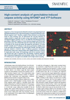 Caspases are activated by the extrinsic and intrinsic apoptotic pathways. Their activity initiates many of the morphological and biochemical correlates of apoptosis, including DNA condensation and fragmentation, membrane blebbing and the formation of apoptotic bodies. Thus, assays detecting caspase activity are widely used to analyze apoptotic events in high-throughput screening.